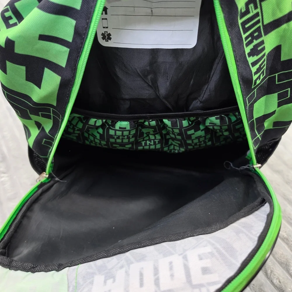 Minecraft Adventure Mode Creeper TNT Backpack Green Black Kids School Bag